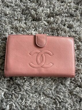 CHANEL Pink Quilted CC Logo Leather Wallet